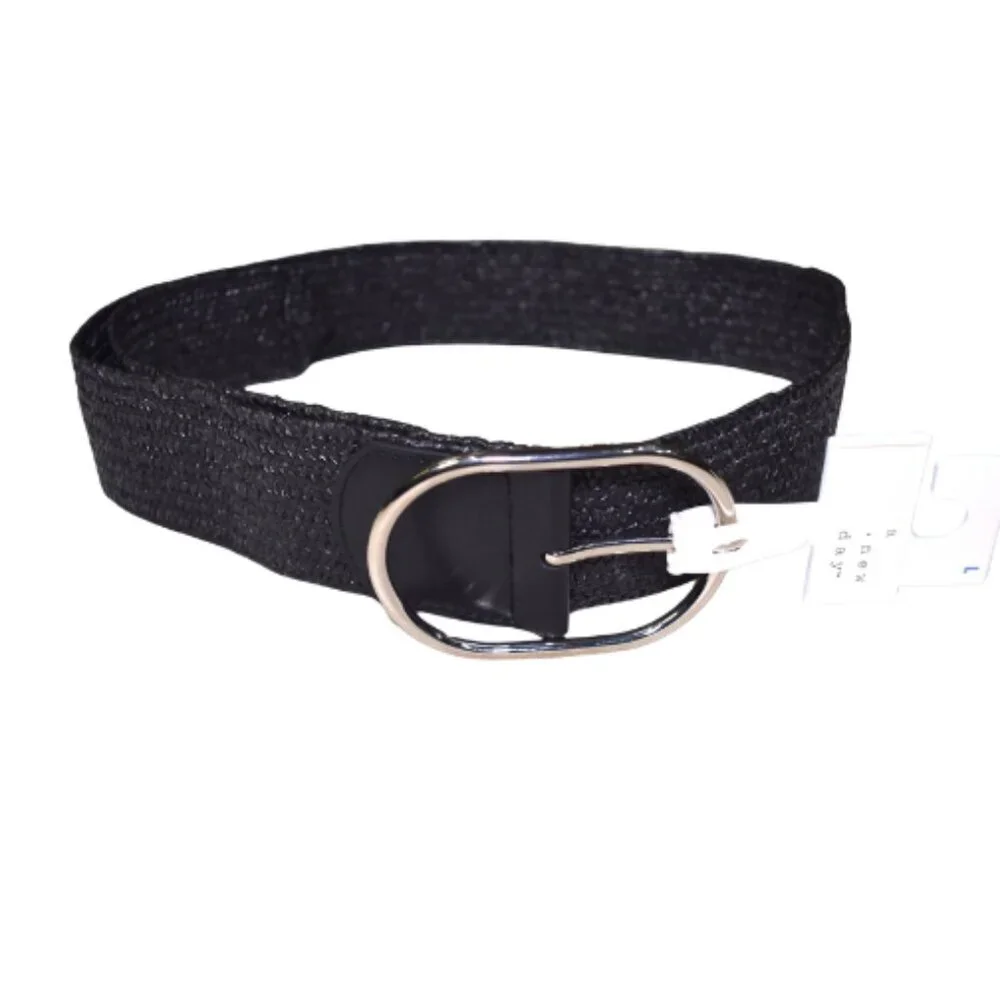 A New Day Black Woven Stretch Belt – Size Large Silver Buckle